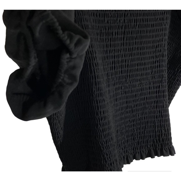 Leith Smocked Puff Sleeves Stretchy Short Sleeve Crop Top Black Size Large - Picture 6 of 9